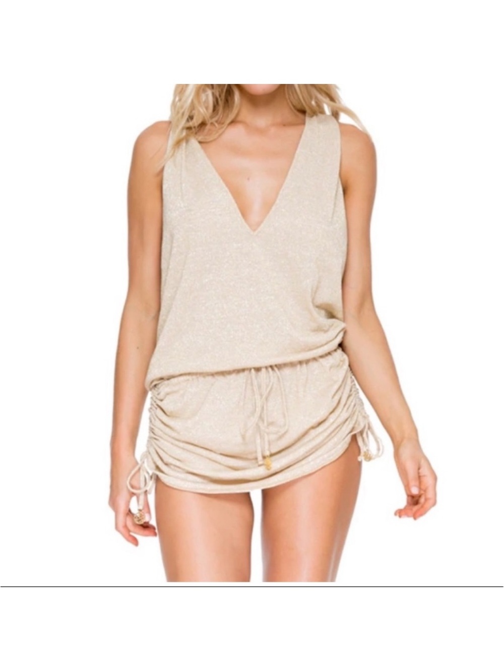 Luli Fama Cream V-Neck Swim Coverup Dress